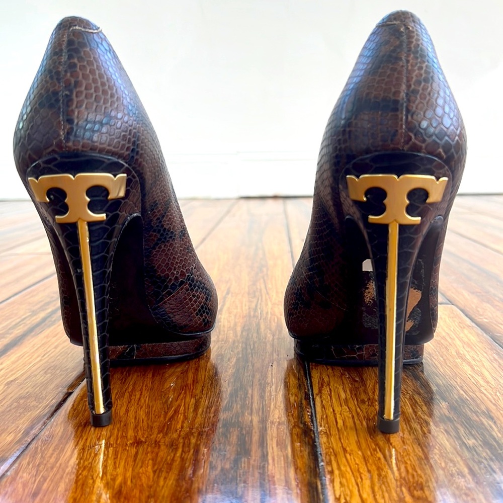 Tory Burch Jude Snakeskin  Leather Stiletto Platform Pumps Size 8.5